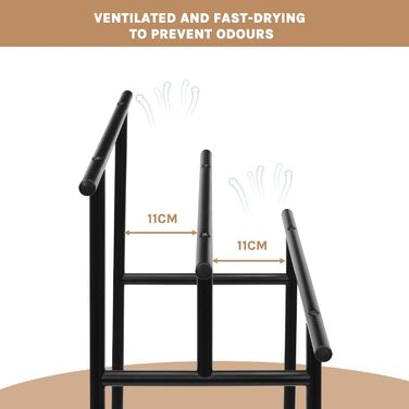 Стійка для рушників EUGAD з 3 полицями, чорна, з металу та ДСП, для рушників та одягу