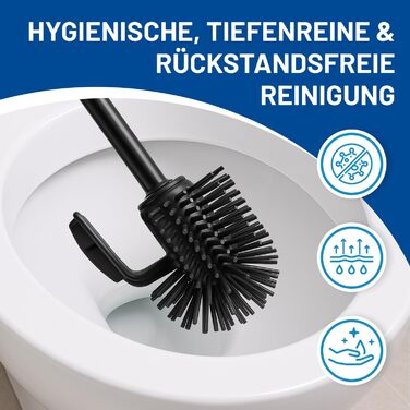 Набір для туалету Rival Life Style з круглою щіткою, ручка з нержавіючої сталі та кришка з масивної букової деревини – ергономічна щітка для туалету – для швидкого та ретельного очищення. (Чорний, щітка з нотками)