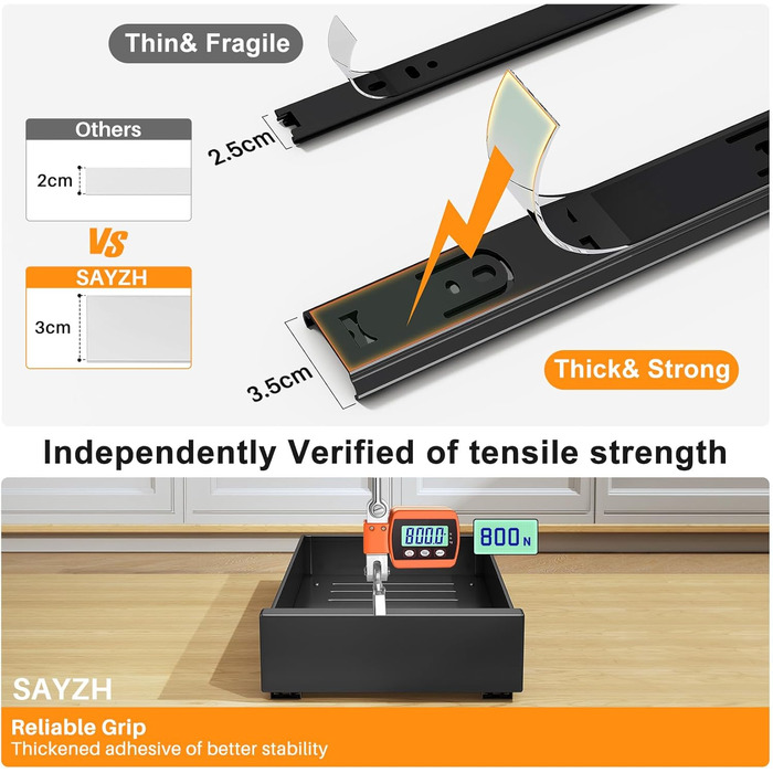 SAYZH Telescopic Drawer, Extendable Drawer Storage Shelves for Kitchen Cabinets, Extendable Pull-Out Drawer (43 Depth x 25 Width x 9 Height cm), No Drilling and Nailing Required