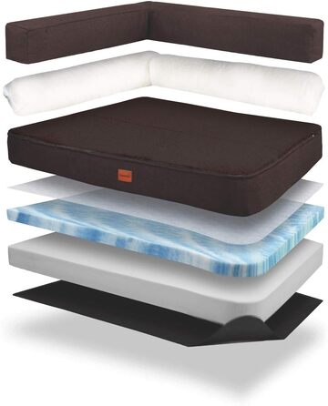 Ортопедичне собаче ліжко-софа Odin, миється, не слизьке, з піднятою спинкою, кошик для собак, розмір S/L 80x60 см, темно-коричневе