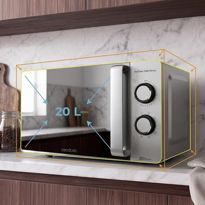 Мікрохвильова піч Cecotec Proclean 3060 Mirror Wave, 20л, з грилем та дзеркальною дверцяткою MirrorDoor