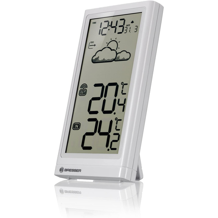 Метеостанція Bresser Meteo Temp з зовнішнім датчиком: термометр, барометр, прогноз погоди, білий колір