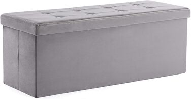 Складана оксамитова банкетка HNNHOME 110×40×40 см, сіра, пуф-оттоманка з кришкою для зберігання іграшок, для вітальні й спальні, екстравелика