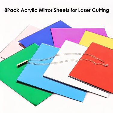 Акрилові дзеркала та пластини, 3 мм, кольорові, 20x20 см, 8 шт. для рукоділля, декору та DIY проєктів