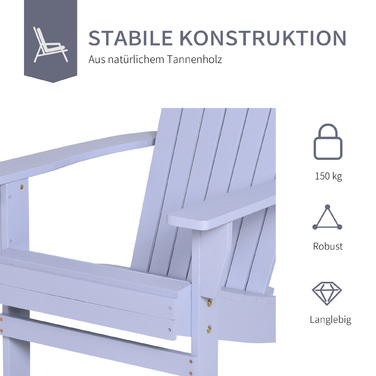Крісло Adirondack Outsunny з підстаканником, масивне дерево, сіре, шезлонг для балкона, 72,5 x 97 x 93 см