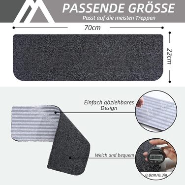 Килимок для сходів COSY HOMEER, 15 шт., 70x22 см, самоклеючий, машинне прання, 100% поліестер, TPE-підкладка, безпечний для дітей та домашніх тварин