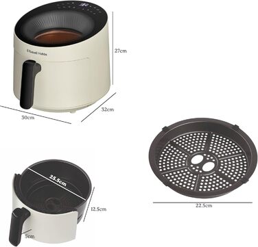 Russell Hobbs Hot Air Fryer 5L [10 Programs | with Viewing Window] AirFryer (Oil-free Frying, Frying, Grilling, Roasting, Baking, max 200°C, Dishwasher Safe, Cream) SatisFry Panoramic 27421-56