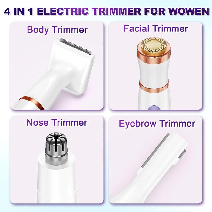Електричний жіночий триммер 4-в-1: для тіла, обличчя, носа та бікіні. USB