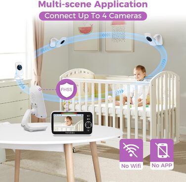 Дитячий відеоняня HelloBaby з камерою та аудіо, 5-дюймовий кольоровий LCD-дисплей, інфрачервона нічне бачення, режим VOX, індикатор температури, моніторинг сну