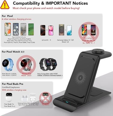 Бездротова зарядка SPGUARD для Google Pixel Watch 3/2/3 та Pixel Buds Pro2, 3-в-1, сумісна з Pixel 10/9/8/7