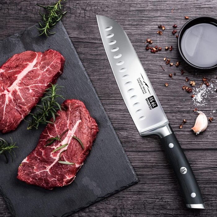 Кухонний ніж Santoku SHAN ZU 18 см з німецької нержавіючої сталі, надгостре лезо, ергономічна ручка, подарункова упаковка