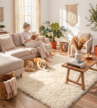 Килим круглий 100 см, миючий, антиковзний, з високим ворсом, для дитячої кімнати, м'який, пухнастий, кремовий колір