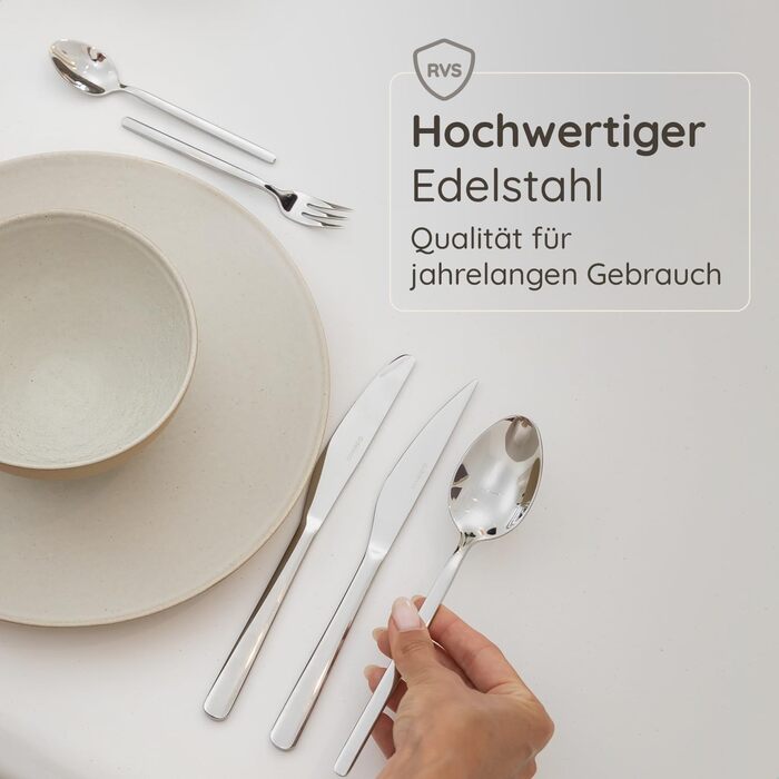 Набір столових приборів 36 предметів з нержавіючої сталі 18/0 на 6 осіб, сріблястий: ножі, виделки, ложки, ніж для стейка, виделка для торта, для повсякденного використання та прийому гостей, безпечні для посудомийної машини