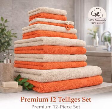 Набір рушників Betz Premium 12 предметів, 100% бавовна, Oeko-TEX, висока щільність (бладно-помаранчевий/рубіново-червоний)