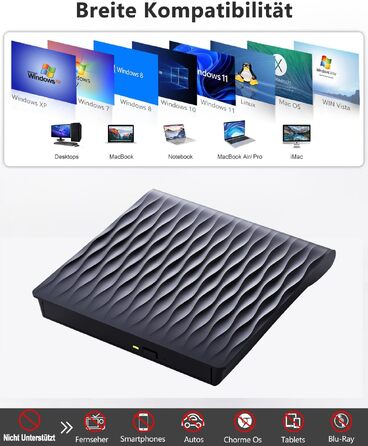 Зовнішній DVD CD привід DANGZW USB 3.0 Type-C, портативний DVD-записувач та плеєр для ноутбука та ПК, сумісний з Windows, Linux, MacOS, матовий чорний