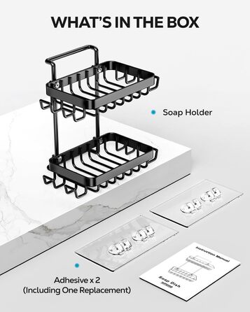 Підставка для мила на 2 рівні від Nieifi з водовідведенням, нержавіюча сталь, без свердління для душової кабіни, чорна