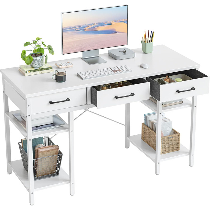 CubiCubi Desk with 3 Drawers & 4 Shelves - Home Office Computer Desk, Gaming Desk (120 x 50 cm)