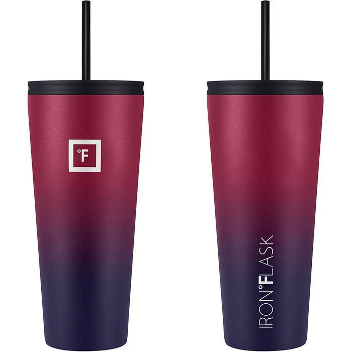 IRON °FLASK Classic Tumbler 2.0 - Stainless Steel Water Bottle with 2 Lids (Straw Flip), Vacuum Insulated, Double-Walled Travel Mug - 32 oz (Dark Rainbow)