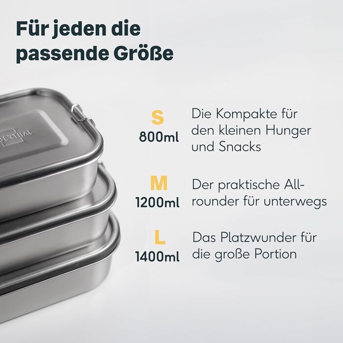 SILBERTHAL Stainless Steel Lunchbox with Compartments – 800ml Lunchbox for Kids & Adults – Leak-Proof & Lightweight - Flexible Divider