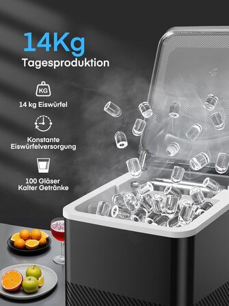 Машина для приготування льоду FOHERE, 14 кг/24 год, 9 кубиків за 5 хвилин, самоочисна, з лопаткою та кошиком, 2 розміри кубиків, для дому/офісу/бару/RV