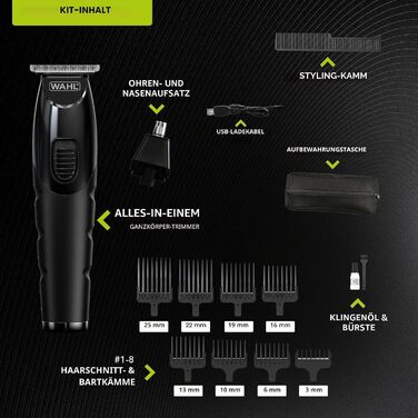 Триммер WAHL All in One для волосся, бороди, вух, носа та тіла. Акумуляторний, мийні насадки, 0.5-25 мм, 210 хв роботи