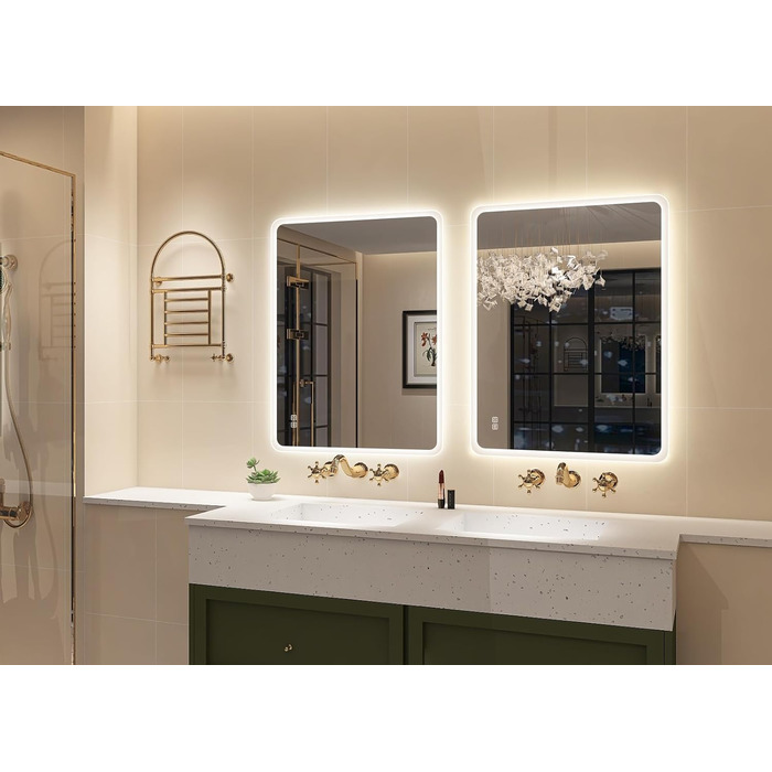 Дзеркало для ванної кімнати STARLEAD з підсвічуванням 80x60 см, регулювання яскравості, 3 колірні температури (3000K-6500K), протитуманне покриття, функція пам'яті, LED дзеркало для ванної кімнати IP44, HD скло, горизонтальне/вертикальне встановлення, M30