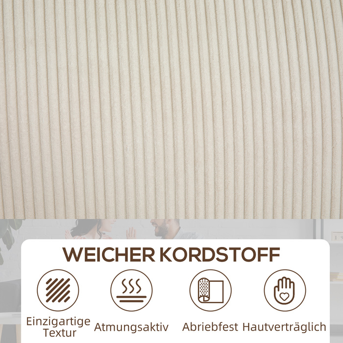 HOMCOM 3-Seater Sofa, Couch with Armrests, Back Cushions, Living Room Sofa with Cord Cover, Spring Core, Upholstered Sofa for Living Room, Bedroom 227 x 84 x 87 cm, Cream White | Aosom