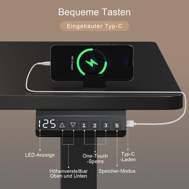 Регульований за висотою стіл Airfish 180x80 см, електричний, з подвійним мотором, сенсорною панеллю та кабелеуправлінням. Максимальне навантаження 100 кг, 3 кнопки пам'яті, ніжки 1.5 мм (чорний)