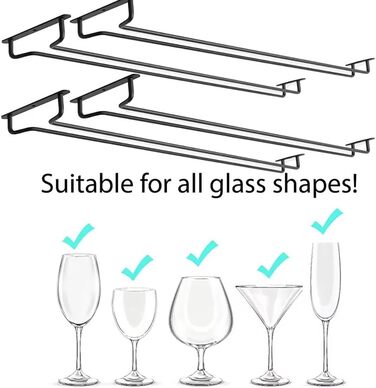 Тримач для келихів Heyouth, 4 шт., 40 см, для ресторану, бару, готелю, дому. Чорний колір.
