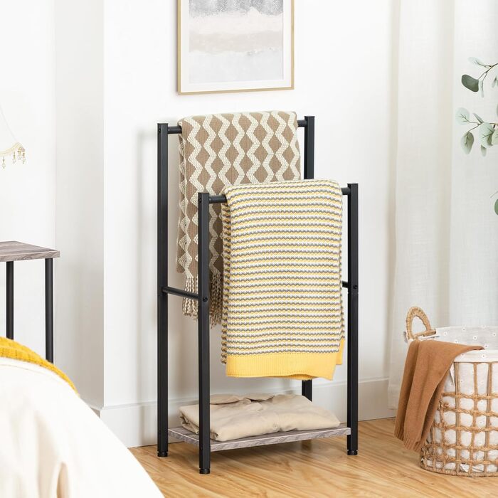 HOOBRO Тримач для рушників, підставка для рушників, драбина для рушників стояча з 2 перекладинами, для рушників, одягу, ковдр, газет, економія місця, стабільна, білий та натуральний колір, EWN02LB01 Білий + Натуральний (Греж + Чорний)