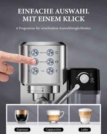 Професійна кавомашина SHARDOR для еспресо, капучино та лате макіато, 1350W, 20 Bar, нержавіюча сталь