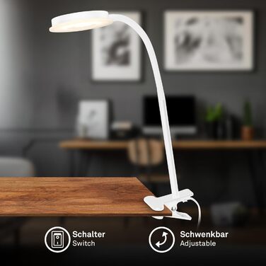 LED лампа BRILONER з торшетом, регульована яскравість, поворотна, для дому, офісу, читання, 32,5x13x40 см, (кріпиться за допомогою затискача, білий)