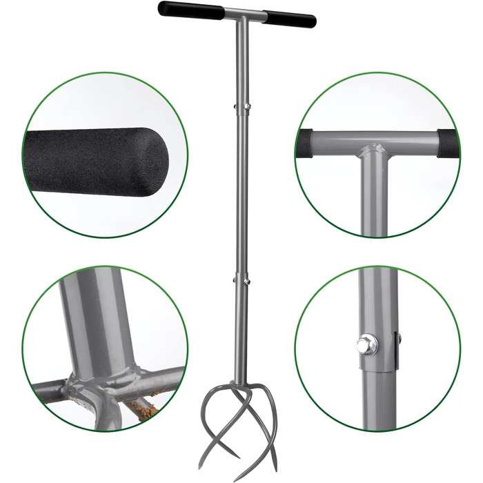Walensee Garden Claw with 4 Tines Cultivator, Earth Claw and Handle. Gardenclaw Twist Tiller, Aerator and Weed Remover all in one device. Height adjustable garden cultivator for raised garden beds.
