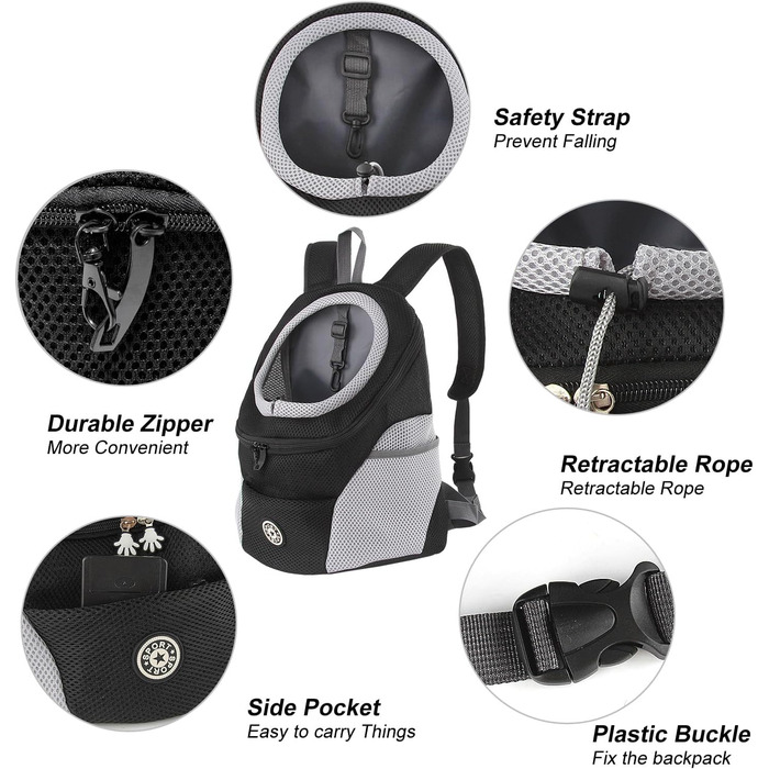 Шлейка для собак та цуценят, переноска-рюкзак для маленьких тварин, чорна (L)