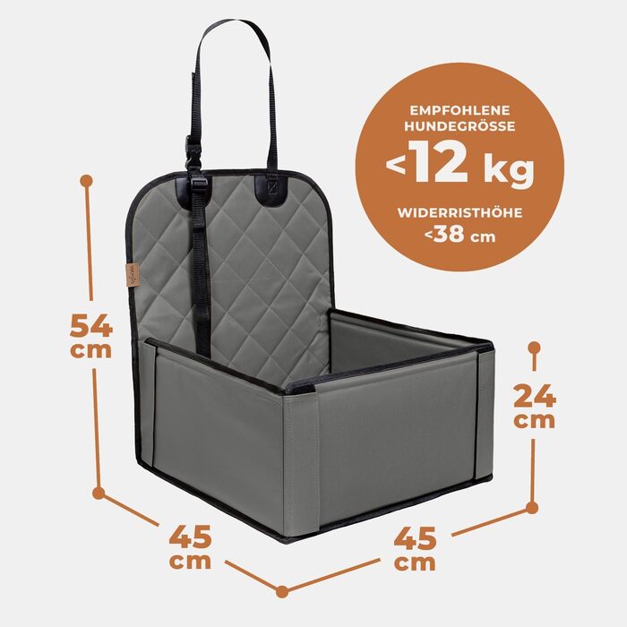 Extra Stable Dog Car Seat - High-Quality Car Seat for Small to Medium Dogs - Reinforced Walls and 3 Straps - Waterproof Dog Car Seat for Back and Front Seat (Gray)