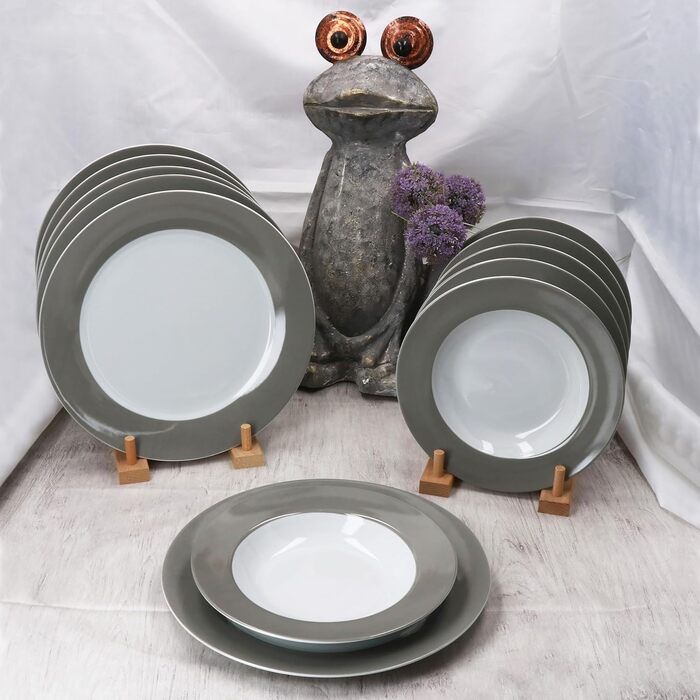 MamboCat Сервіз для столу 12 предметів (6 тарілок для супу та 6 тарілок для їжі) з кольорового порцеляну, для 6 осіб