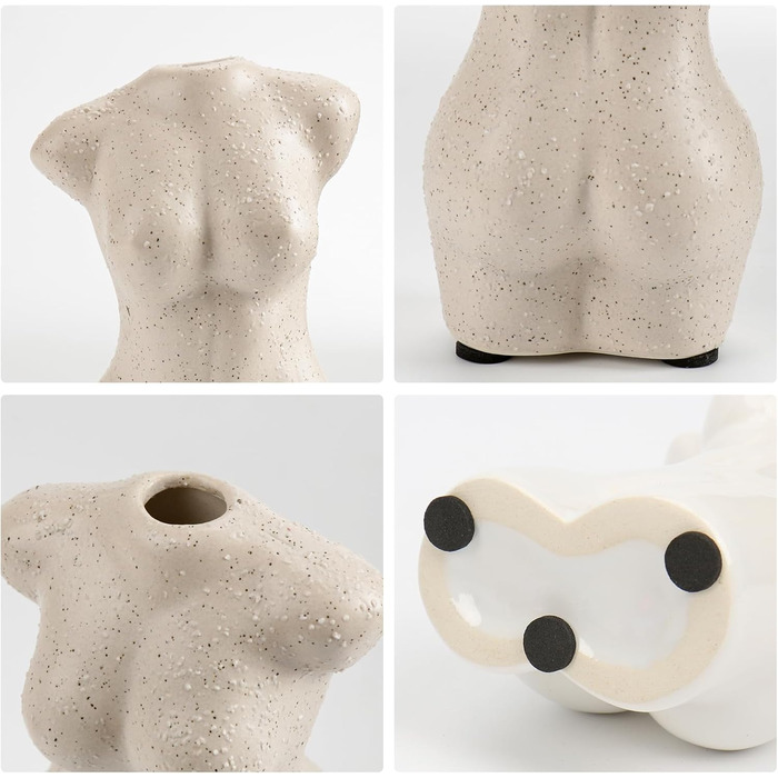 Ceramic Pampas Grass Vase Set of 3 - Decorative Flower Vase for Home, Table Arrangement, Living Room, Office, Wedding & Holiday Decor (Sand, 12cm)