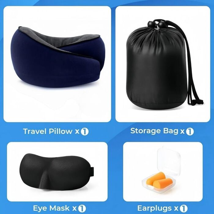 Подушка для шиї з memory foam для подорожей: ергономічна, компактна, з маскою для очей та навушниками (Рожева, Морська хвиля)