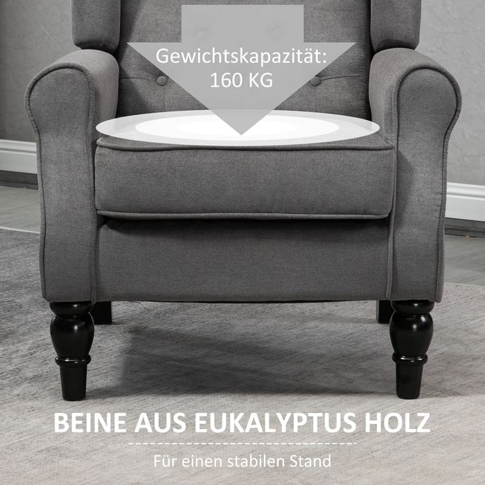HOMCOM Comfortable Reading Chair, Weight Capacity up to 160kg, Single Armchair for Living Room, Dark Grey