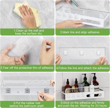 Полка для душу Uamector без свердління - Дзеркальна полиця для ванної кімнати, нержавіюча сталь, 2 шт. (3 шт. залізні пластини, білий)