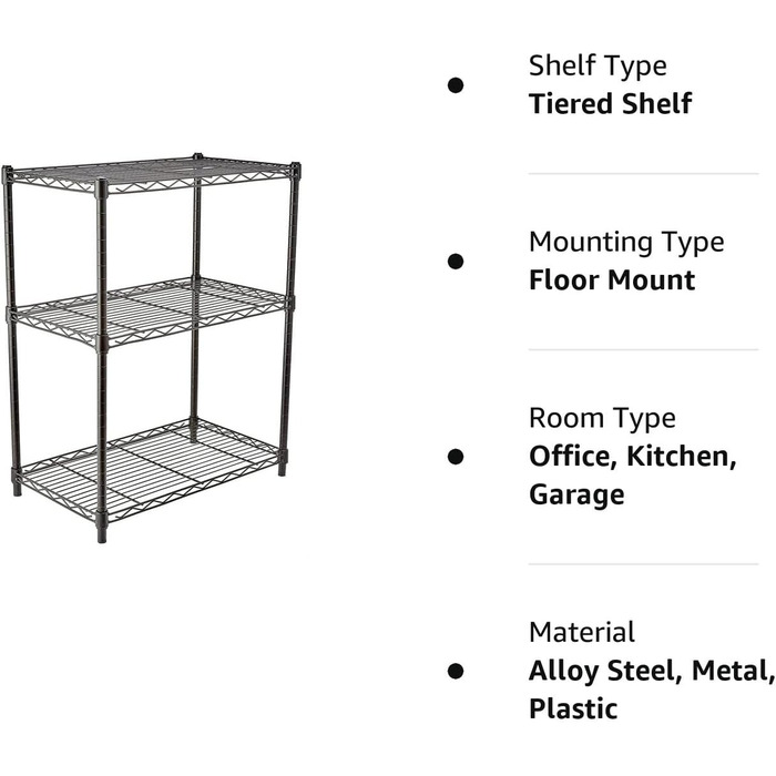 Amazon Basics Narrow Storage Cabinet with 3 Shelves, Adjustable Shelves, and Leveling Feet, Maximum Weight Capacity 340 kg, Black, 34 cm D x 58.9 cm W x 76.2 cm H