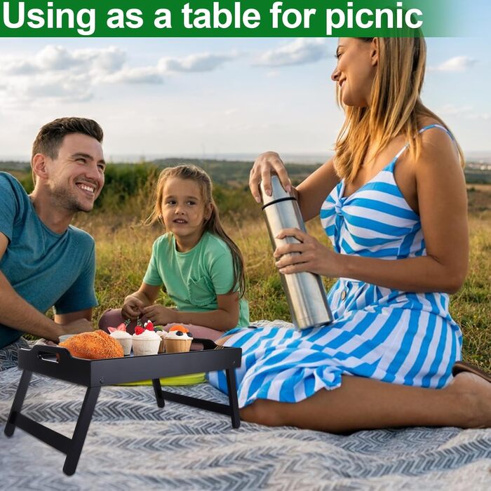 Бамбуковий столик SHUESS для ліжка та дивана, чорний, з відкидними ніжками, 41,5 x 30 x 20,5 см, для сніданку, роботи, сервірування