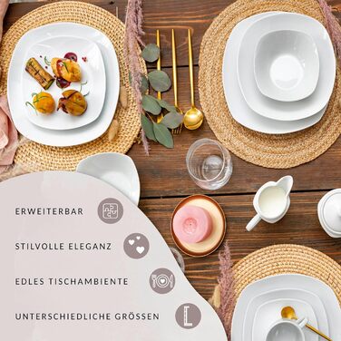 SÄNGER Bilgola: Комплект посуду на 6 осіб (36 предметів) з порцеляни, білий, преміум-якість