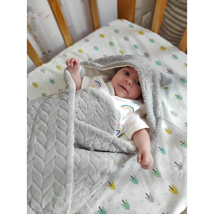 Дитяча ковдра-конверт Bo DANKA для автокрісла, коляски та Maxi Cosi, 80x80 см, з капюшоном і липучкою, універсальна, сіра, для новонароджених, зима-літо