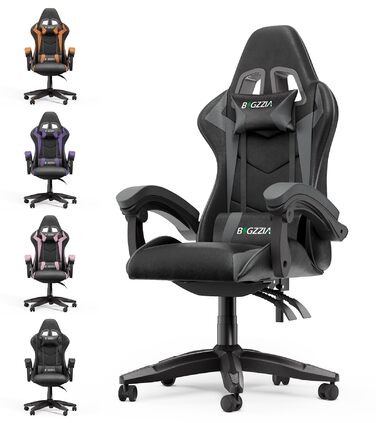 Геймерське крісло Bigzzia Ergonomic: з подушкою для попереку та голови, регульована висота, для комп'ютера, для дорослих та підлітків (сірий)