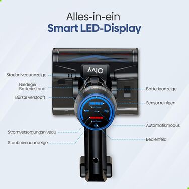 Акумуляторний пилосос Olvy 2-в-1 з функцією миття підлоги, для шерсті тварин, килимів та твердих поверхонь, бездротовий, без мішка, потужність 35KPA, 5 режимів, LED-дисплей, легкий, з HEPA-фільтром та аксесуарами