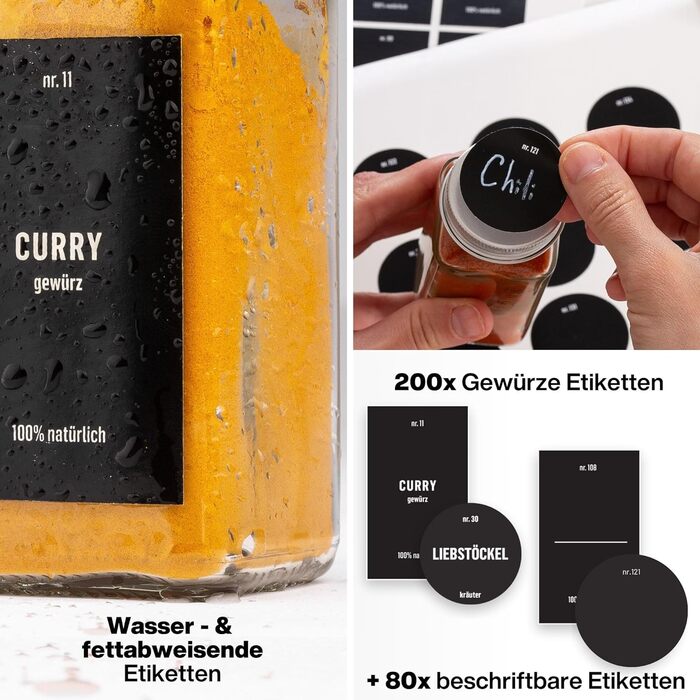 Набір скляних банок для спецій Deco haus® 24 шт. з кришками та ситечко - органайзер для спецій