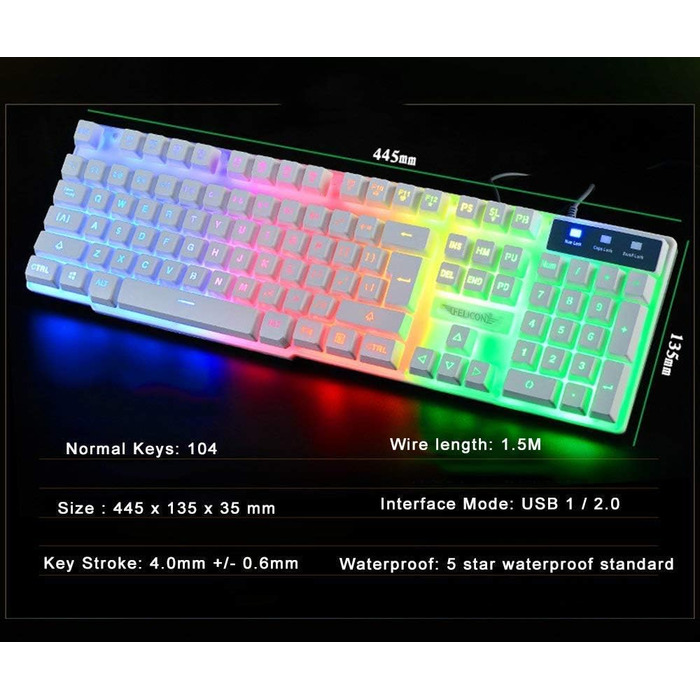 Ігровий набір клавіатури та миші UK-Layout 4-в-1 з підсвічуванням Rainbow, миша 2400 DPI, навушники та килимок для ПК