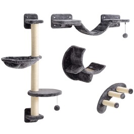 PawHut 4-Piece Cat Climbing Wall - Cat Climbing Wall Set with Hammock and Bridge, Supports up to 5 kg, Dark Grey