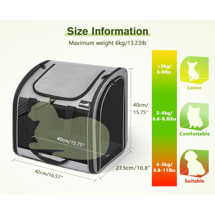 Pecute Рюкзак для собак та 2 котів, переноска для тварин, сумка-рюкзак, переноска з вентиляцією, складаний рюкзак для собак та котів (Сірий 03)